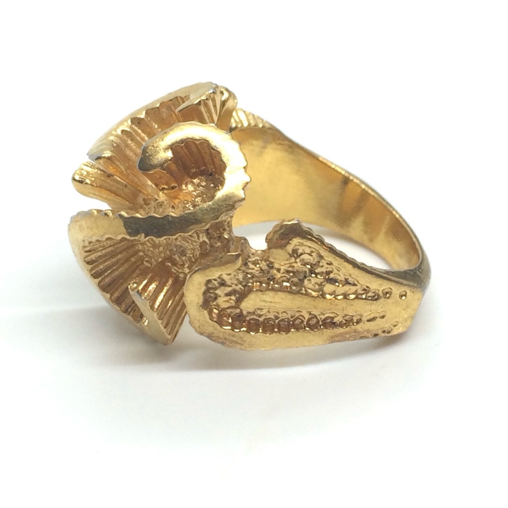 VINTAGE MCM GOLD TONE FLOWER COCKTAIL RING MODERNIST STATEMENT ABSTRACT FLORAL - Picture 8 of 16